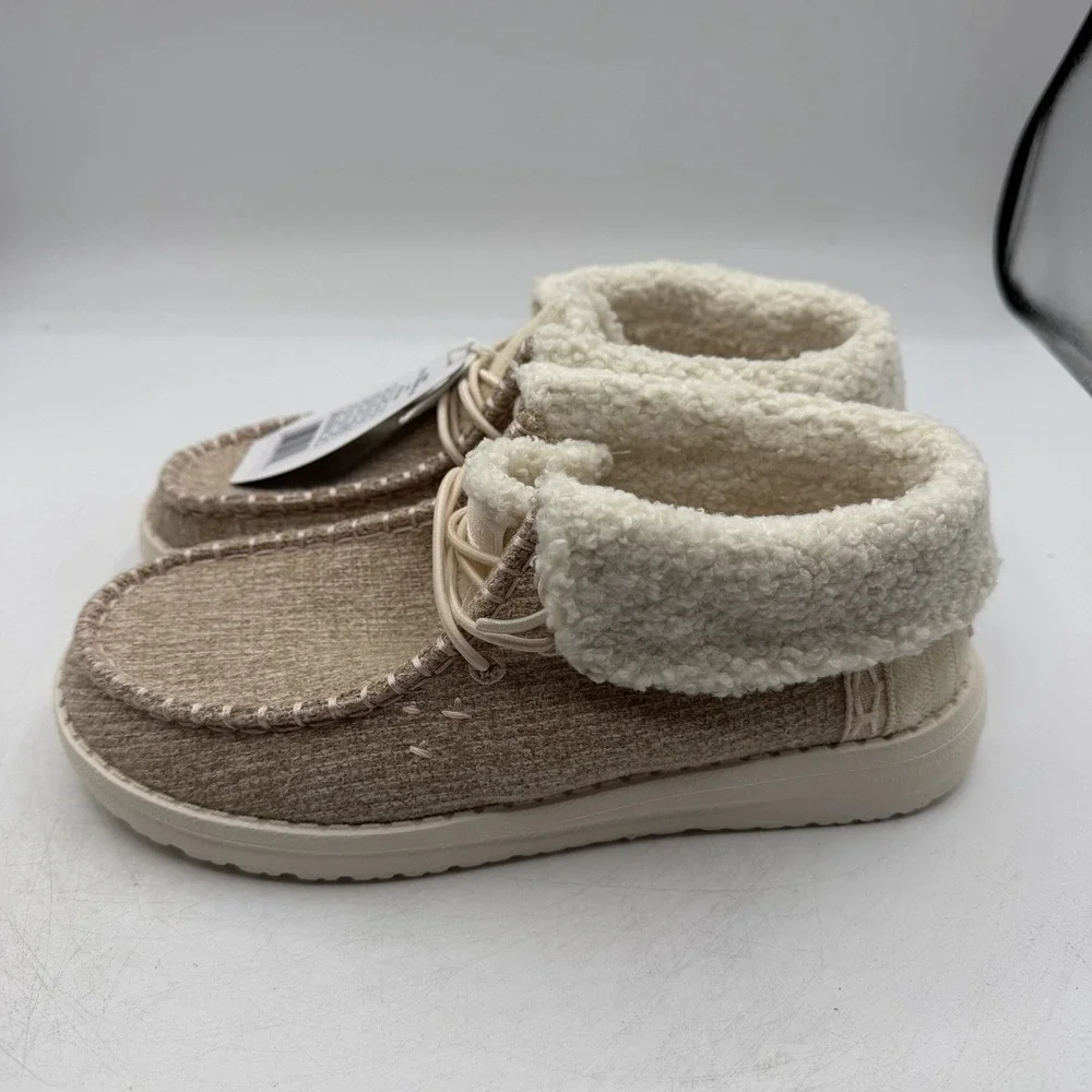 Hey Dude Wendy Fold Y Brushed Cozy Shoes Girls Sz J 5 Ivory Slip On 42143-105